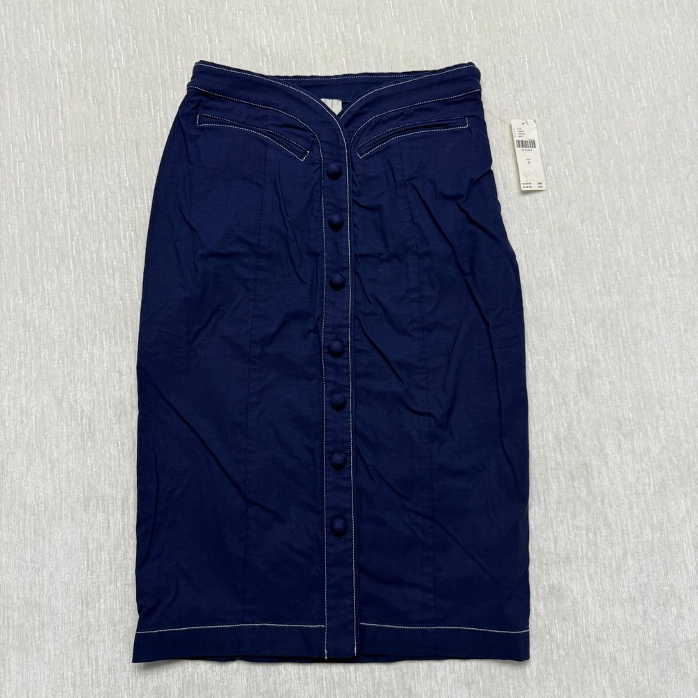 Maeve Blue Pencil Skirt Rockabilly Sz 0 Stretch Contrast Stitch Y2K Retro Pinup